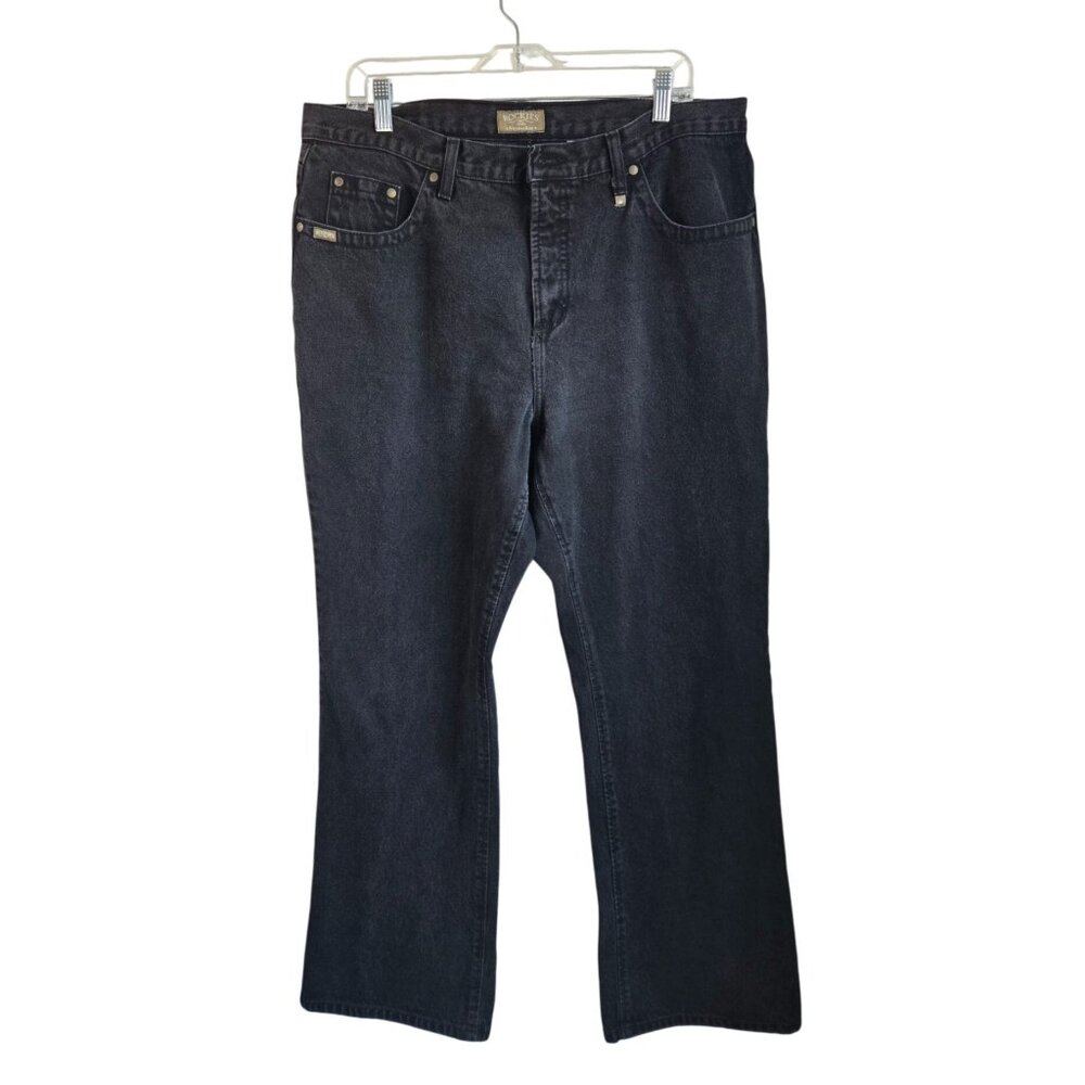 Vintage Rockies Natural Rise Black Denim Jeans Sz XL Flared Cotton 90's Bareback
